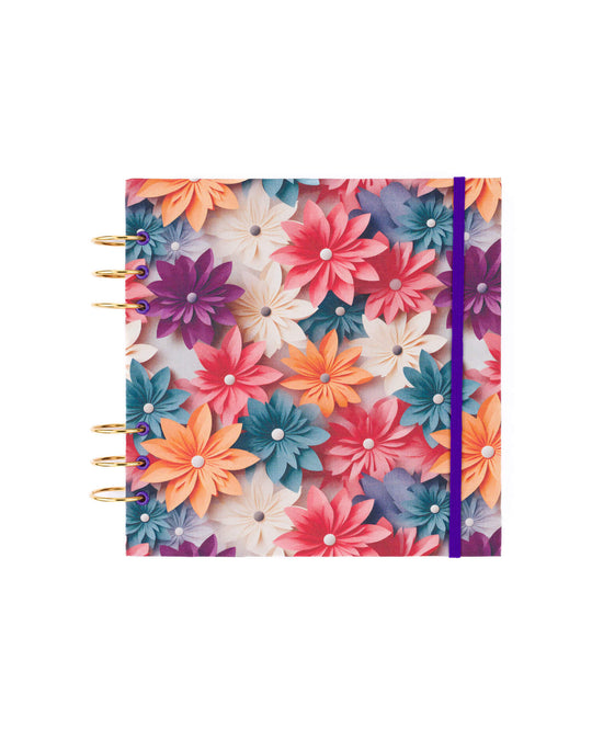 Cuaderno Anillas Artesanal - Flores grandes en tonos lilas