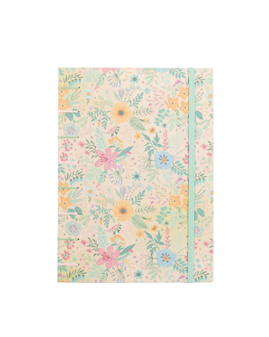 Cuaderno Cosido Copto Artesanal Florecitas sobre Fondo Amarillo cerrado