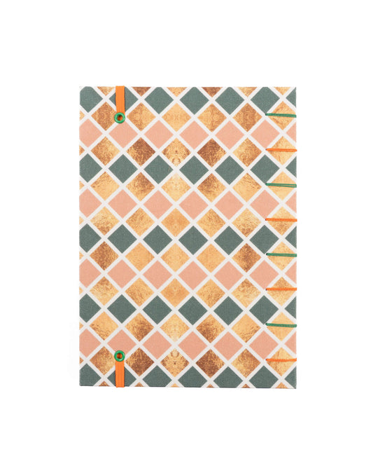 Cuaderno Cosido Copto Artesanal Rombos Naranjas vista posterior