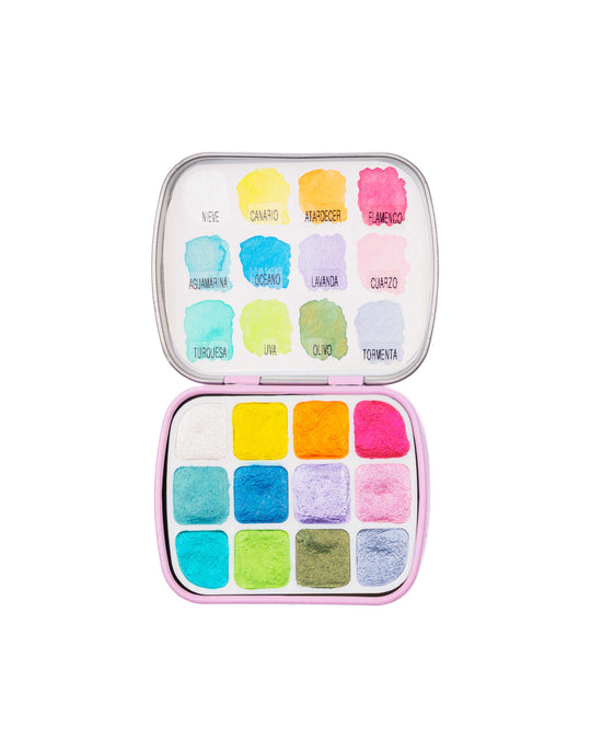 Mini paleta acuarela nacarada con muestrario
