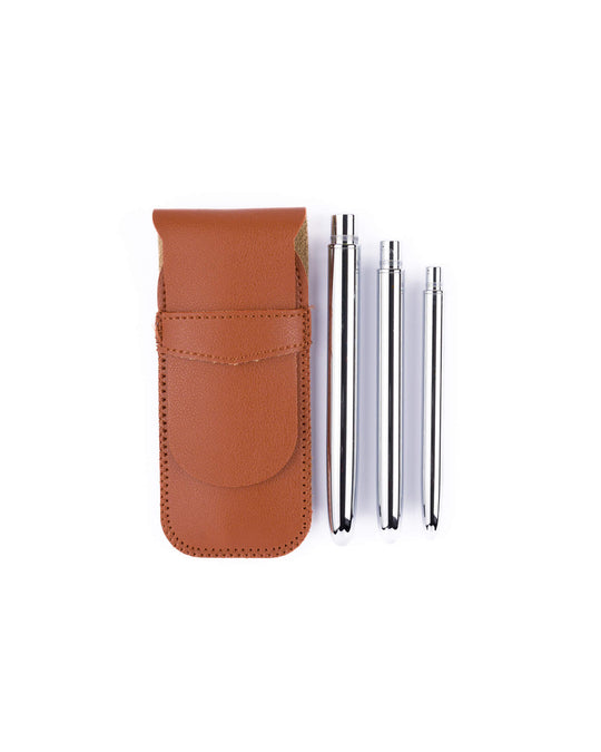 Set completo de 3 pinceles cerrados con estuche marrón